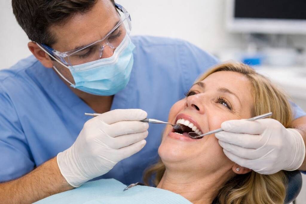 Odontontólogo haciendo una limpieza dental