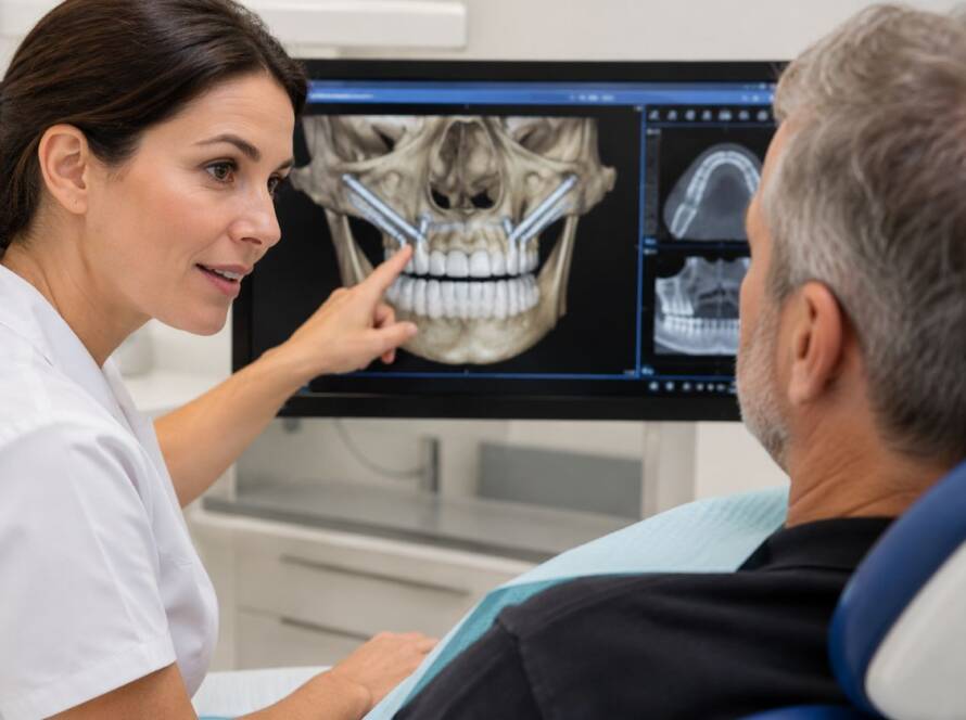 Doctora explicando que son los implantes cigomaticos