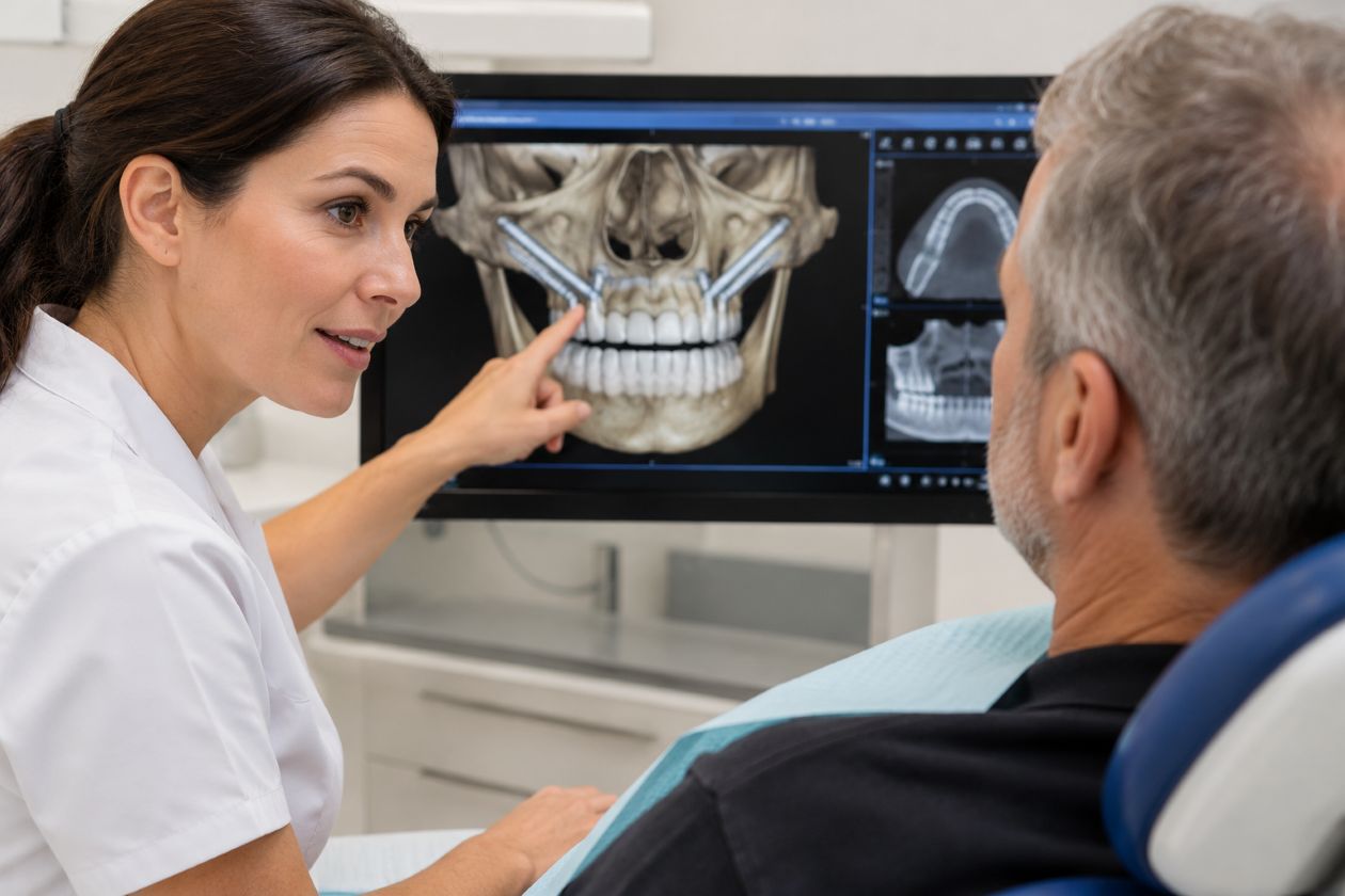 Doctora explicando que son los implantes cigomaticos